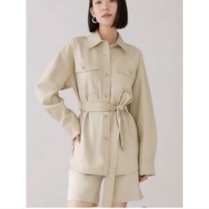Aritzia Babaton Ava Belted Vegan Leather Oversized Shacket In Sand White Size XS